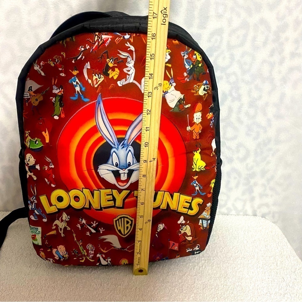 Looney Tunes Vintage Backpack Warner Bros Logo On Front Black/Burgundy EUC - Picture 6 of 7